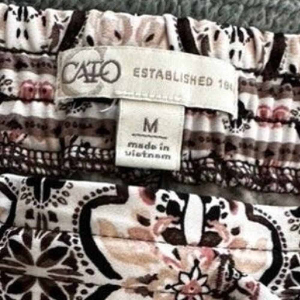 Cato Boho Wide Leg Pants Medium Floral Print Elastic Waist Lounge - Picture 6 of 6